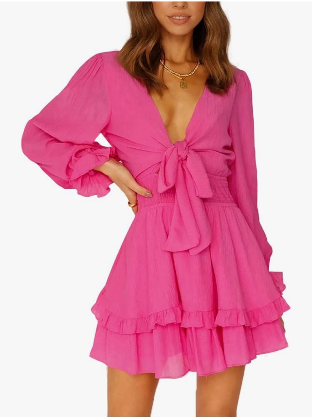Flattering Pink Tie-Front Mini Dress